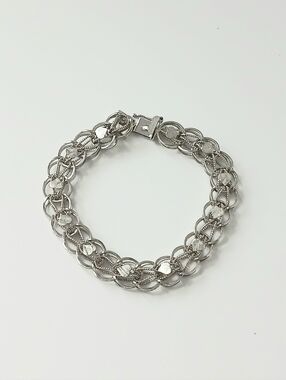 Vtg GB Silver Sterling Loop Link Chain Charm Bracelet